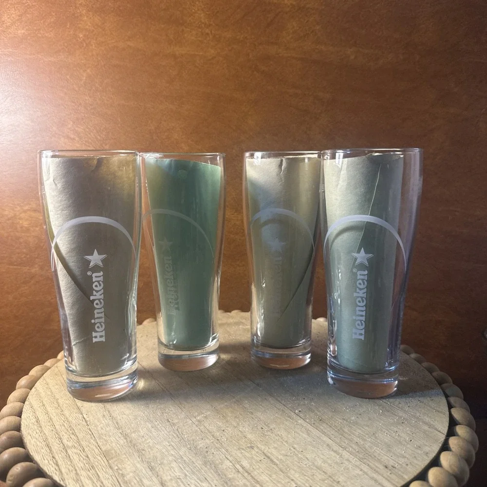 4-Heineken Pilsner  Beer Glass With Red Star Logo .25L/V2 Set Of 4 Green Leaves